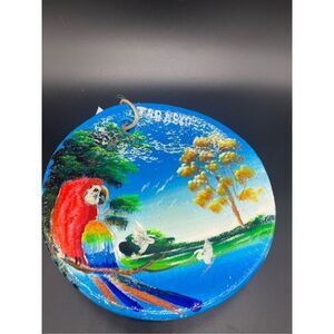 Handmade Painter Art Artisanal Comal Plate Tabasco Mexico Ocean and Parakeet